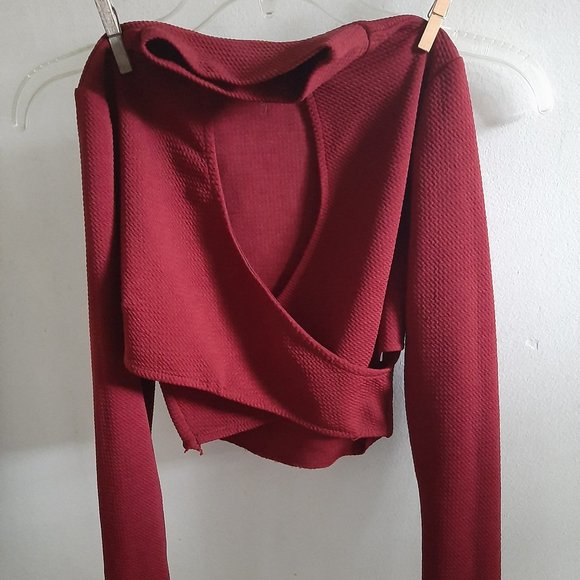 UK2LA maroon crop top long sleeve size XS Highneck - Picture 7 of 7